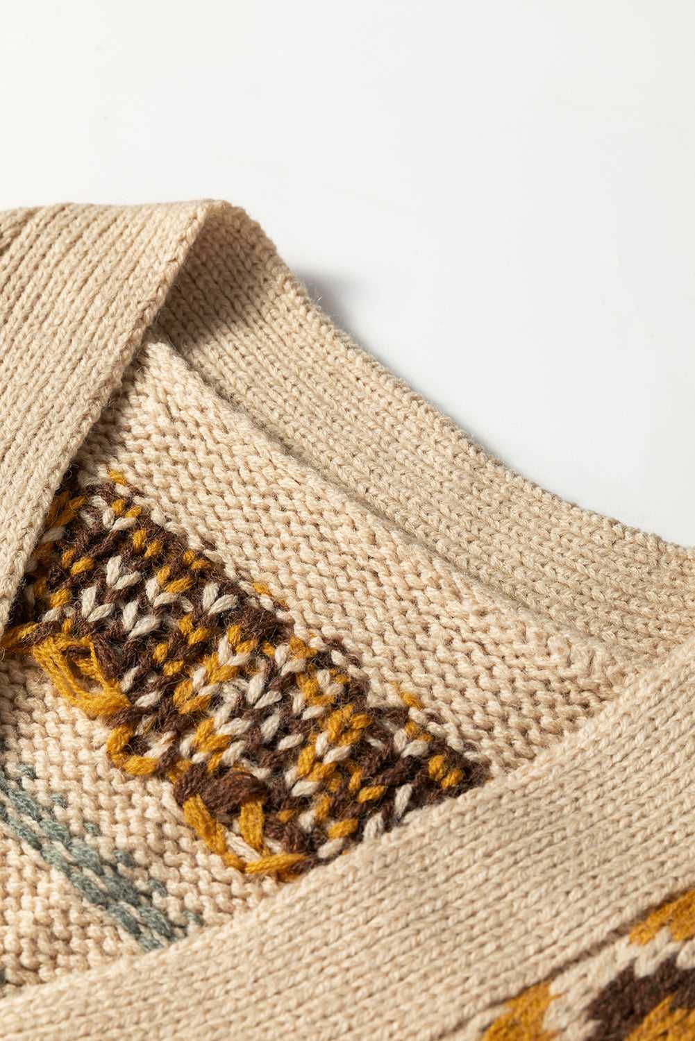 Khaki Western Pattern Knit Cardigan