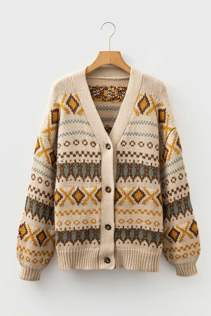 Khaki Western Pattern Knit Cardigan