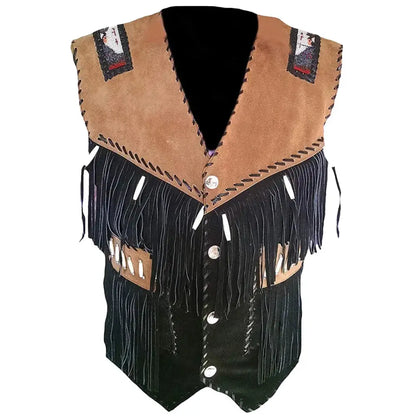 Mens Western Fringed Suede Vest