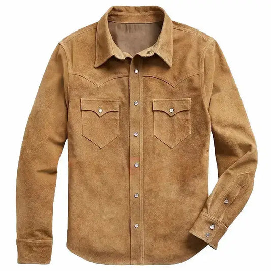 Men's Vintage Suede Western Trucker Shirt Jacket