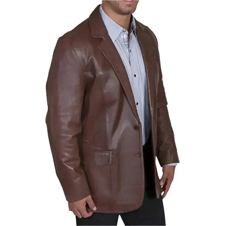 Men's Western Dark Brown Leather Sportcoat Blazer