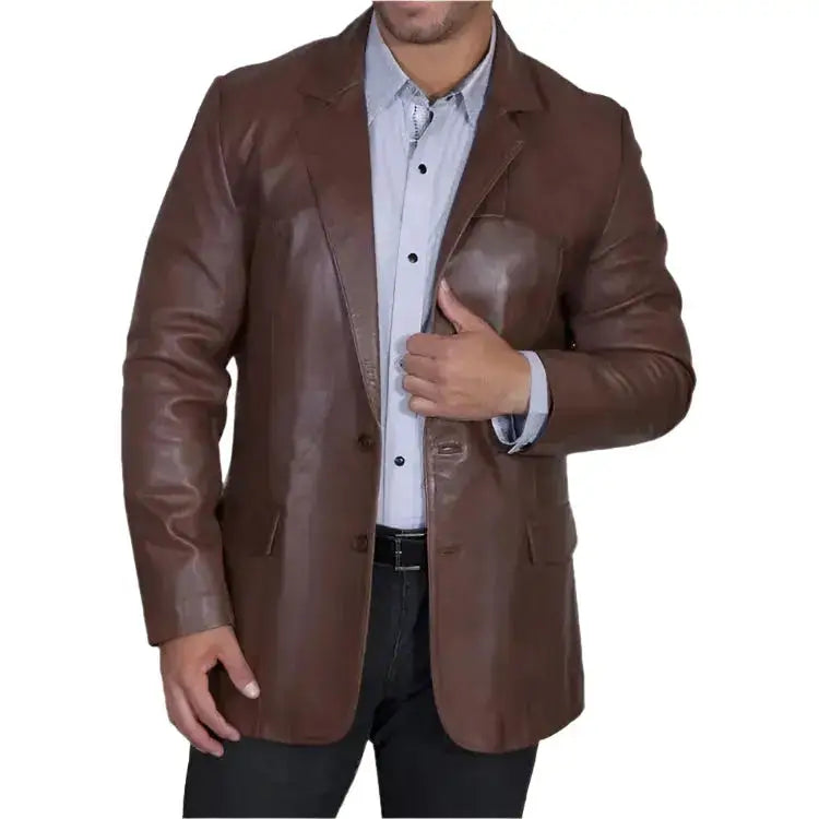 Men's Western Dark Brown Leather Sportcoat Blazer