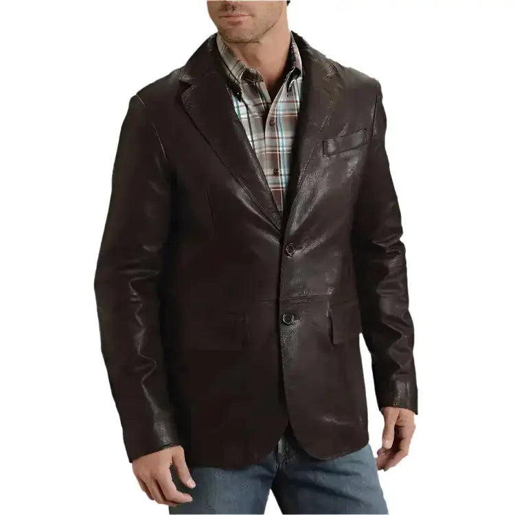 Men's Western Smooth Brown Leather Blazer Jacket