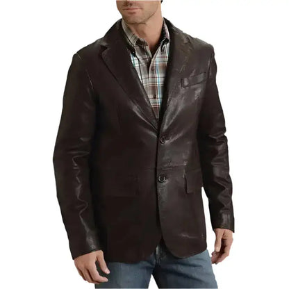 Men's Western Smooth Brown Leather Blazer Jacket