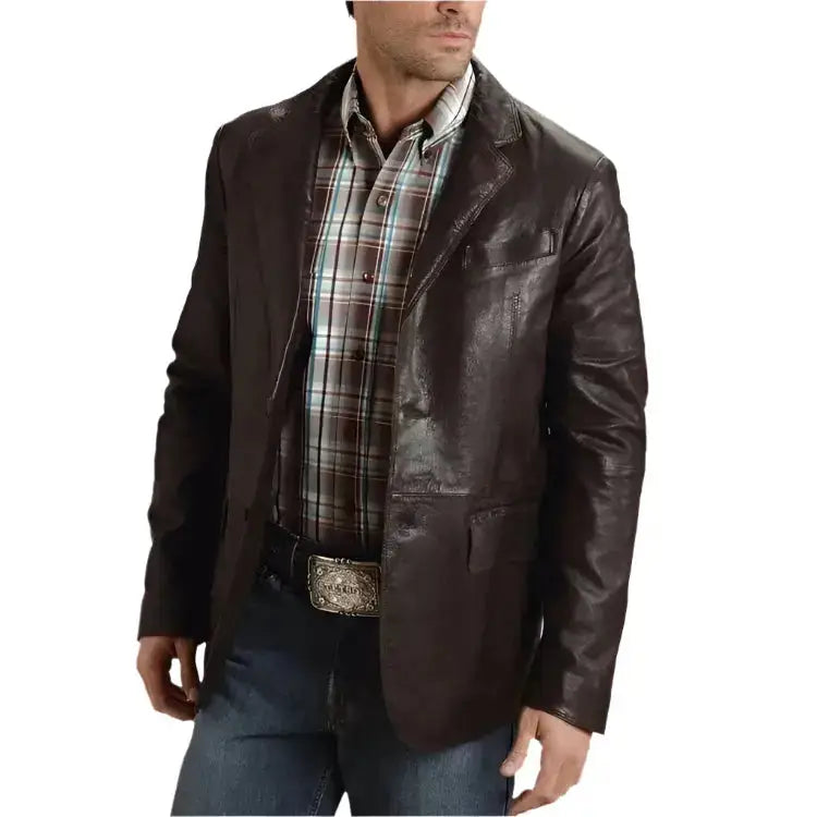 Men's Western Smooth Brown Leather Blazer Jacket