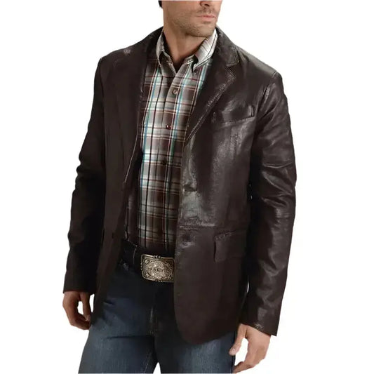 Men's Western Smooth Brown Leather Blazer Jacket